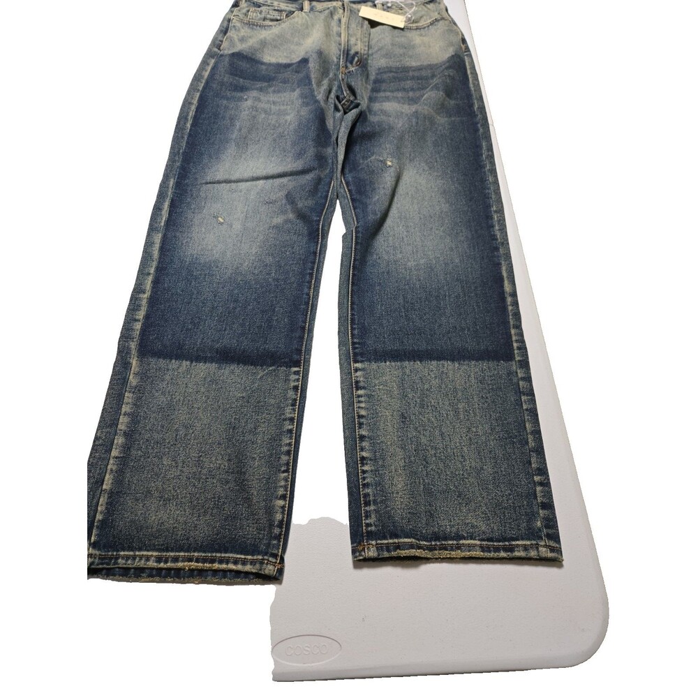 New MNML Baggy Hip -Hop Jeans  Blue Denim Distressed button Fly fits 36x31